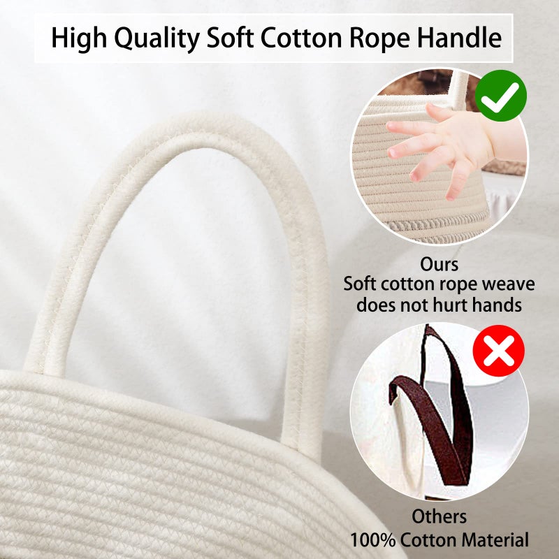 OIAHOMY Laundry Hamper Woven Cotton Rope Large Clothes Hamper 25.6" Height Tall Laundry Basket with Extended Cotton Handles for Storage Clothes Toys in Bedroom, Bathroom, Foldable (Light Grey) - Image 5
